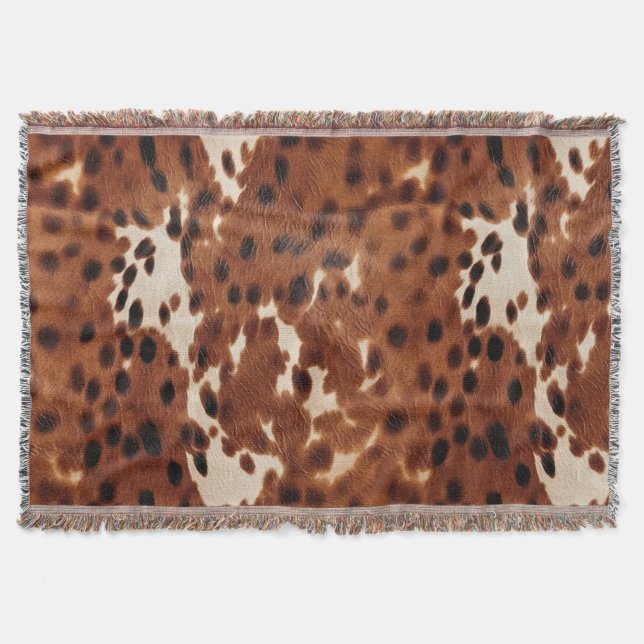 Western Farm Brown Cream Cowhide  Throw Blanket (Front)