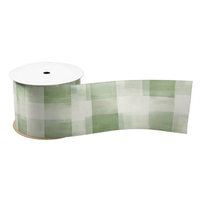 Western Farm Green Cream Plaid Stripes Christmas Satin Ribbon (Spool)