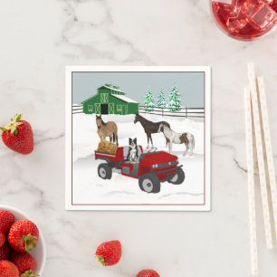 Western Farm Horse Ranch Red ATV Dog and Barn Napkin
