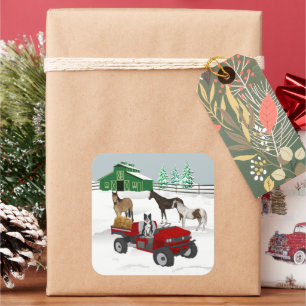 Western Farm Horse Ranch Red ATV Dog and Barn Square Sticker