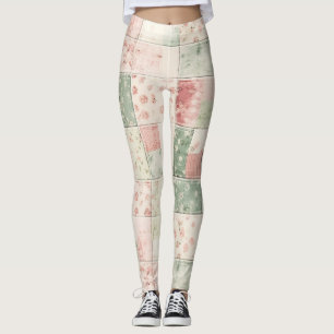 Western Farm Mint Pink Floral Quilt Patterns Leggings