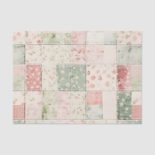 Western Farm Mint Pink Floral Quilt Patterns  Tissue Paper (Front)