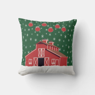 Western Farm Ranch Red Barn Holiday Cushion