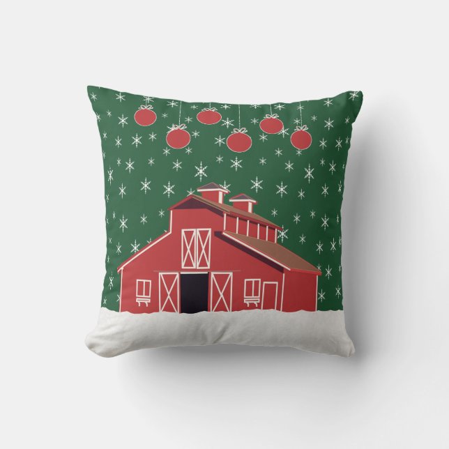 Western Farm Ranch Red Barn Holiday Cushion (Front)