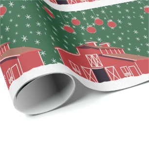 Western Farm Ranch Red Barn Holiday Wrapping Paper