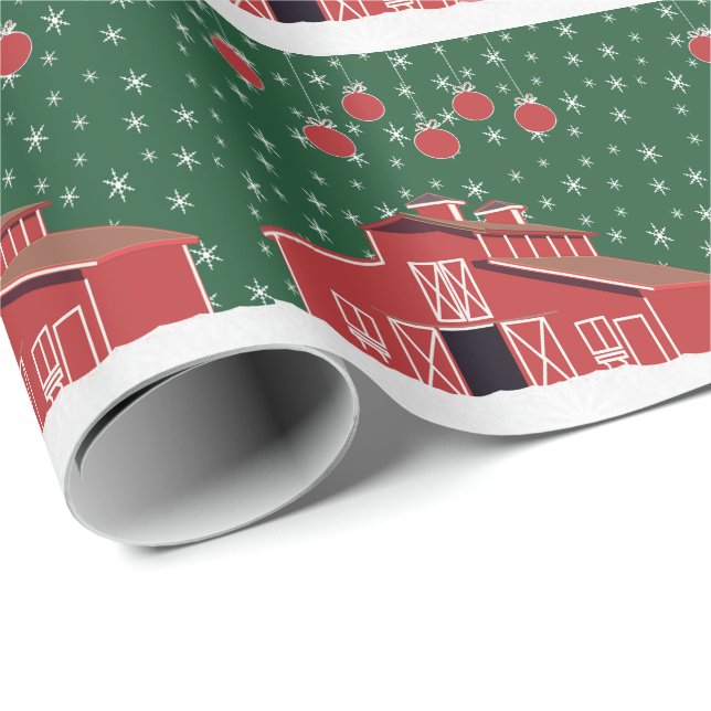 Western Farm Ranch Red Barn Holiday Wrapping Paper (Roll Corner)