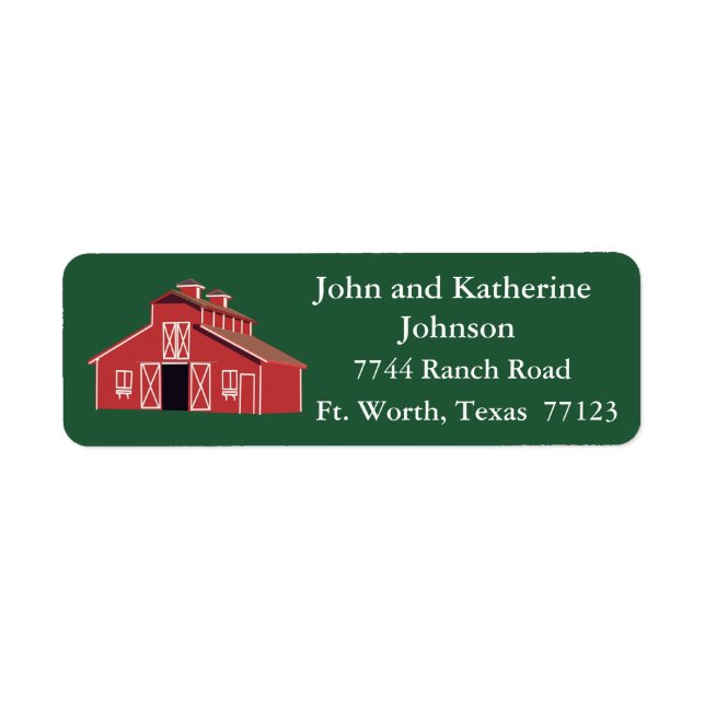 Western Farm Ranch Red Barn Return Address Label (Front)