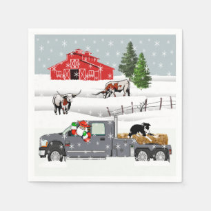 Western Farm Ranch Santa Cattle and Dog Napkin