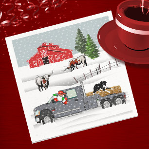 Western Farm Ranch Santa Cattle and Dog  Napkin