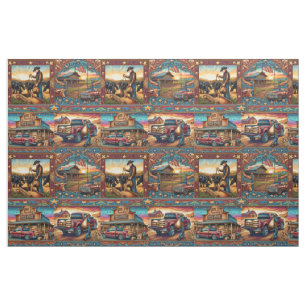 Western Farm Ranch Scenes Faux Leather Print 2 Fabric