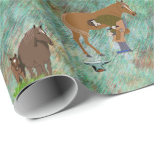 Western Farrier Horseshoer With Horses Wrapping Paper