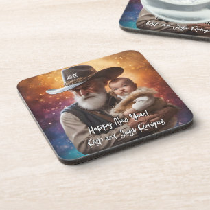 Western Father Time and Baby New Year Coaster