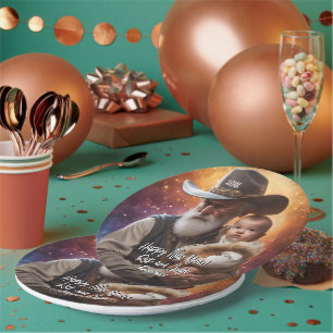 Western Father Time and Baby New Year Paper Plate