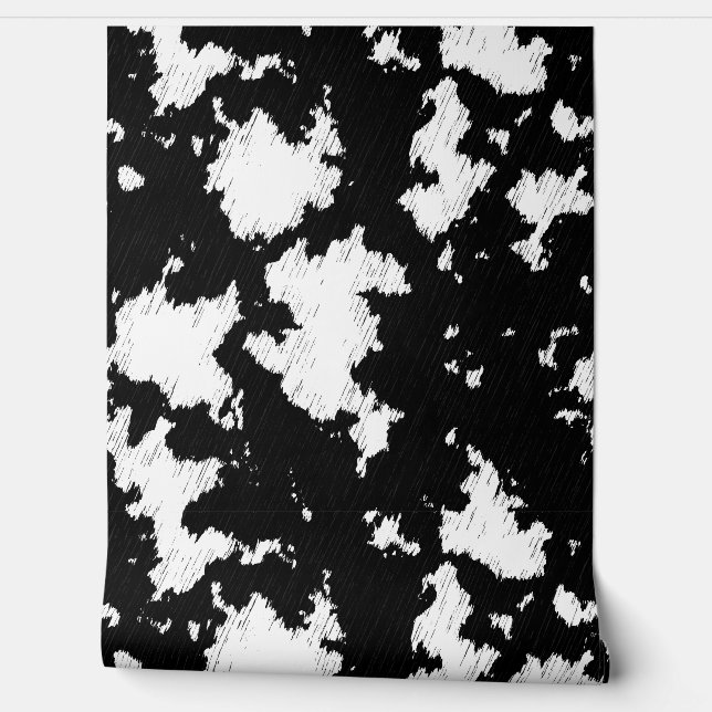 Western Faux Cow Print Black and White  Wallpaper (Unrolling)