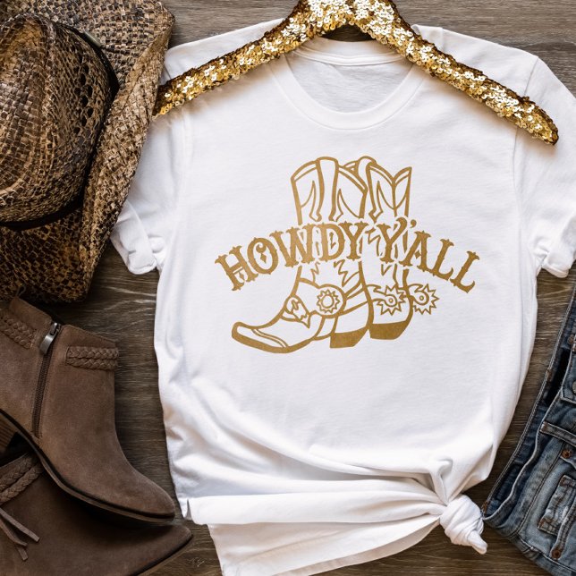 Western Faux Gold Cowboy Boots Howdy Y'all T-Shirt (Western Faux Gold Cowboy Boots Howdy Y'all T-Shirt)