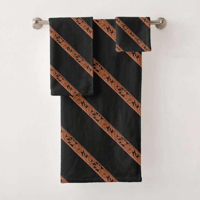 Western Faux Leather Belt Print on Black Bath Towel Set (Insitu)