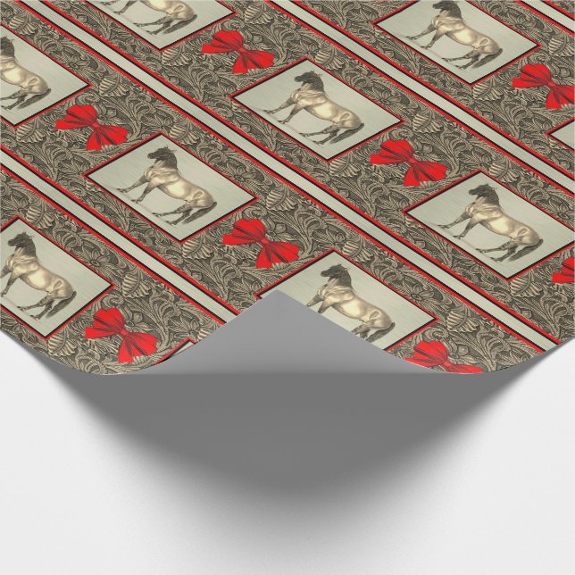 Western Faux Tooled Leather Print And Horse Wrapping Paper (Corner)