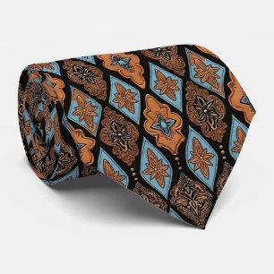 Western Faux Tooled Leather Tan and Turquoise Tie
