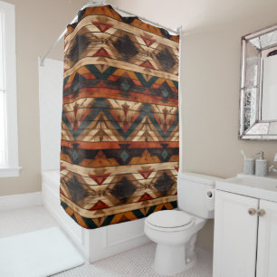 western faux wood tiled pattern  shower curtain