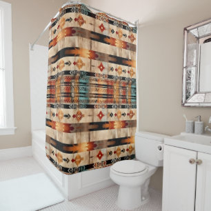 western faux wood tiled pattern  shower curtain