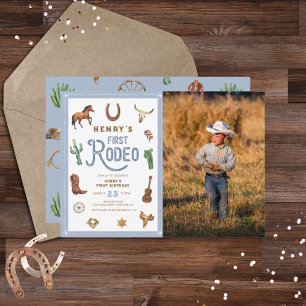 Western First Birthday Rodeo Baby Boy Invitation