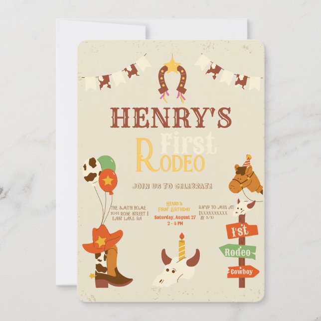 Western First Birthday Rodeo Baby Invitation (Front)