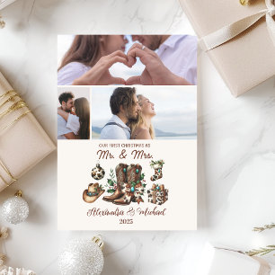 Western First Christmas As Mrs and Mr 3 Photo  Holiday Card