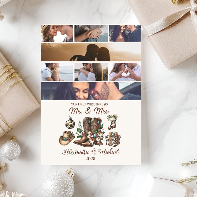 Western First Christmas As Mrs and Mr 8 Photo  Holiday Card (Creator Uploaded)