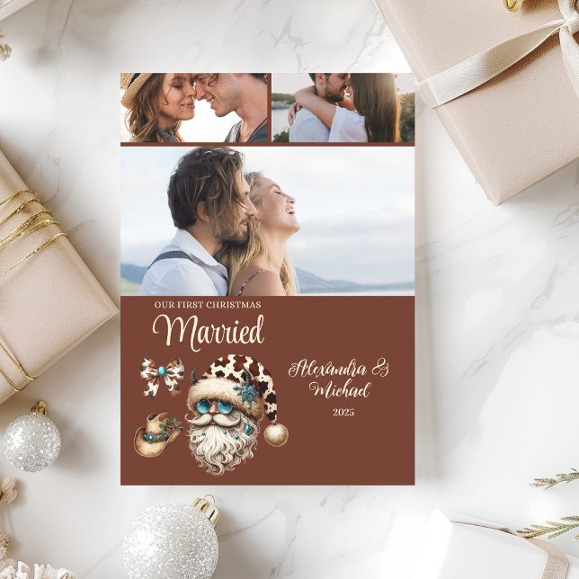 Western First Christmas Married 3 Photo  Holiday Card (Creator Uploaded)