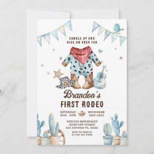 Western First Rodeo Baby Boy Birthday  Invitation