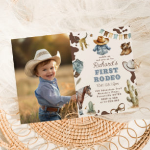 Western First Rodeo Boy 1st birthday photo Invitation