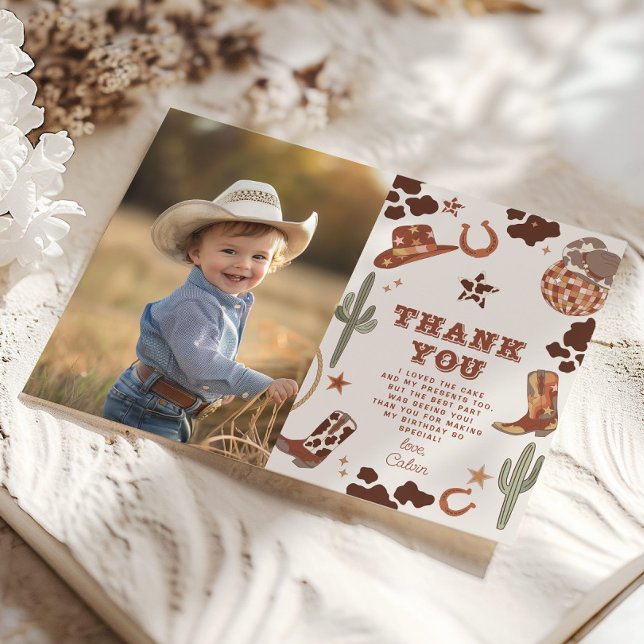 Western First Rodeo boy birthday photo thank you Invitation (Creator Uploaded)
