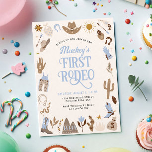 Western First Rodeo Cowboy Blue Birthday Invitation