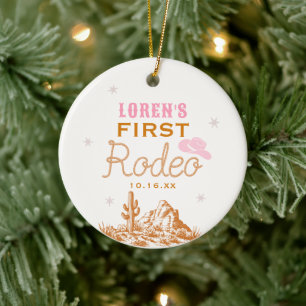 Western First Rodeo Cowgirl 1st Birthday Ceramic Ornament