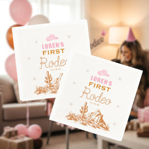 Western First Rodeo Cowgirl 1st Birthday Napkin
