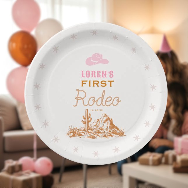 Western First Rodeo Cowgirl 1st Birthday Paper Plate (Creator Uploaded)