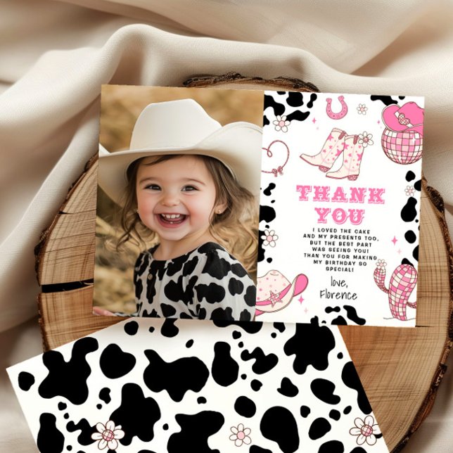 Western First Rodeo girl birthday photo thank you Invitation (Creator Uploaded)