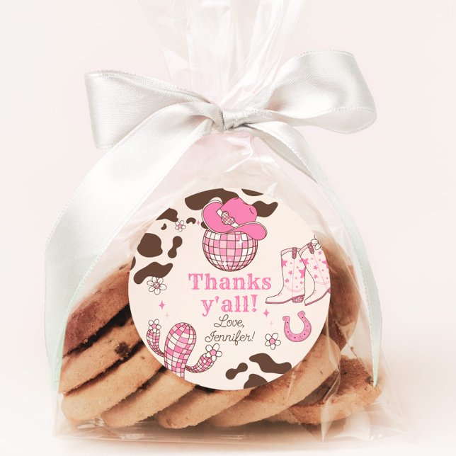 Western First Rodeo girl pink Thanks yall birthday Classic Round Sticker (Creator Uploaded)