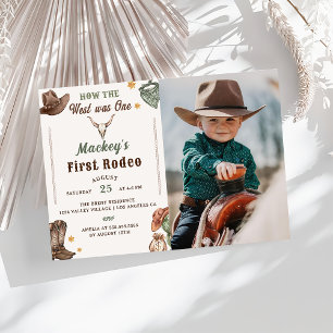 Western First Rodeo Rustic  Birthday Party Photo Invitation