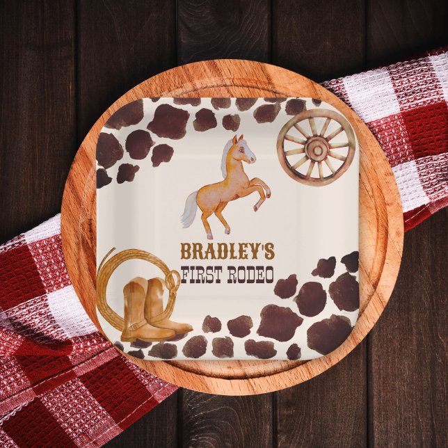 Western first rodeo saddle up horse birthday party paper plate (Creator Uploaded)