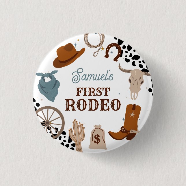 Western First Rodeo Wild West Boy First Birthday 3 Cm Round Badge (Front)