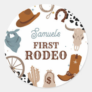 Western First Rodeo Wild West Boy First Birthday Classic Round Sticker