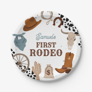 Western First Rodeo Wild West Boy First Birthday Paper Plate