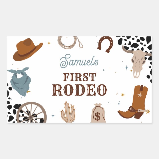 Western First Rodeo Wild West Boy First Birthday Rectangular Sticker (Front)