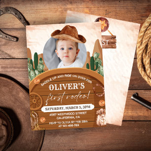Western First Rodeo Wild West Cowboy 1st Birthday Invitation