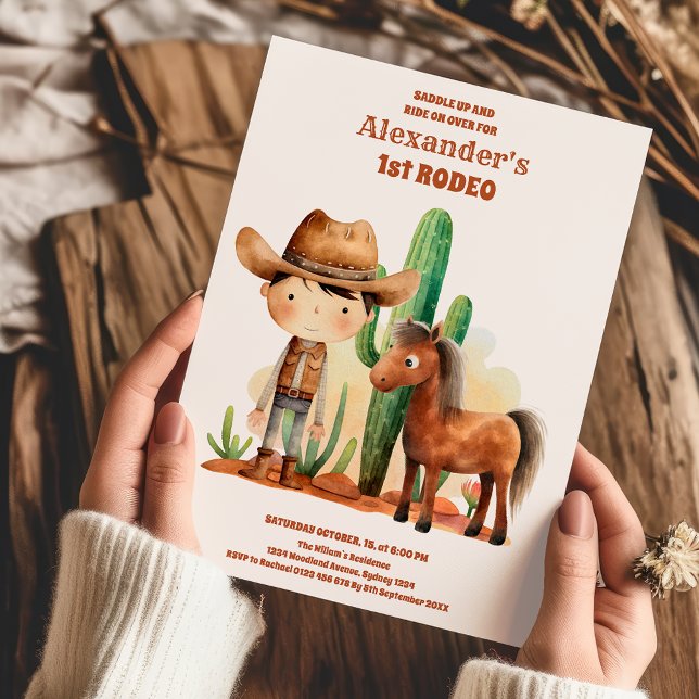 Western First Rodeo Wild West Cowboy 1st Birthday Invitation (Creator Uploaded)