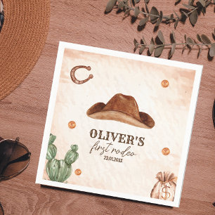 Western First Rodeo Wild West Cowboy 1st Birthday Napkin