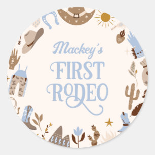 Western First Rodeo Wild West Cowboy Blue Birthday Classic Round Sticker