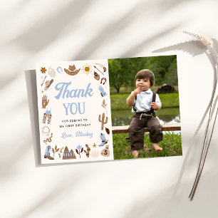 Western First Rodeo Wild West Cowboy Blue Birthday Thank You Card