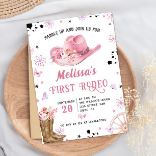 Western First Rodeo Wild West Cowgirl Birthday Invitation